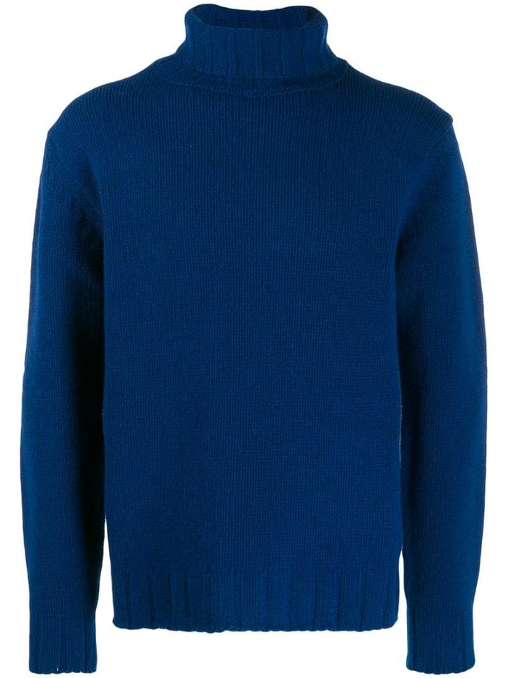 Closed Ribbed Turtleneck Jumper - Blue