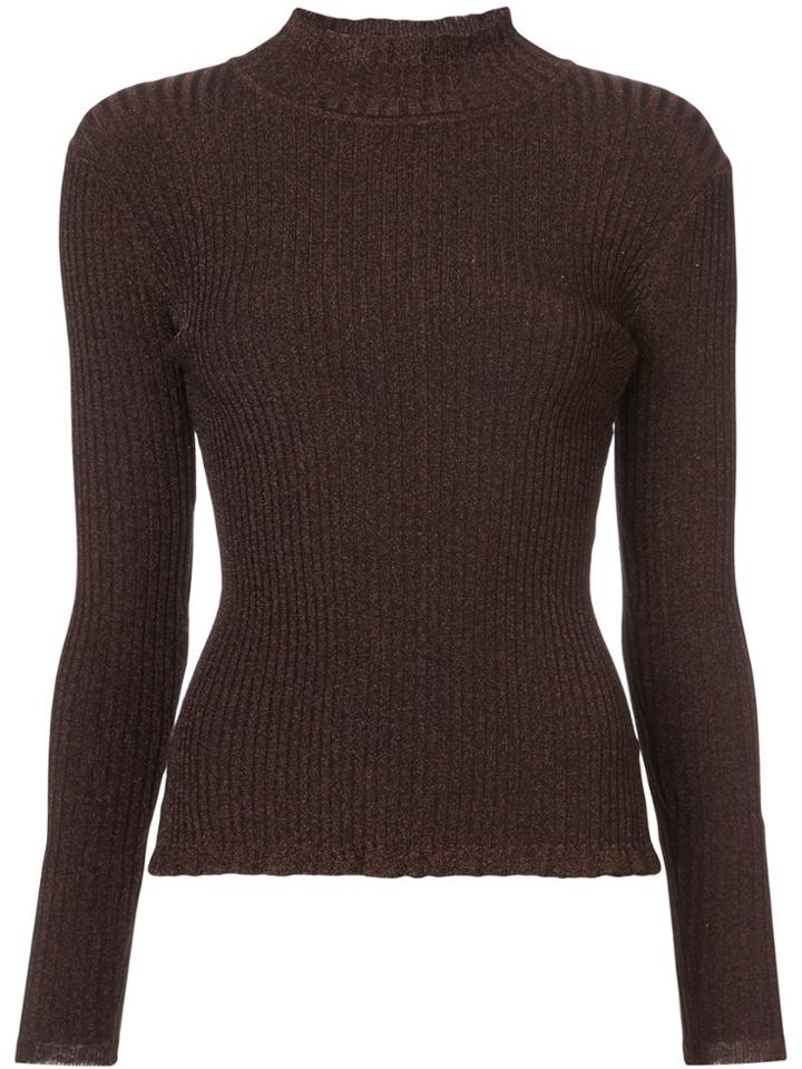 Milly Ribbed Stand Up Top - Brown