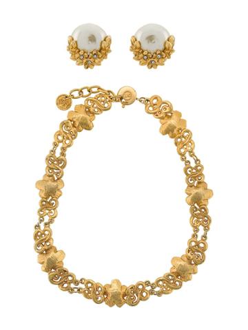 Sonia Rykiel Vintage Flower Clip-on Earrings And Necklace Set - Gold