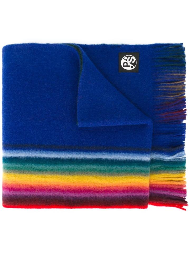 Ps By Paul Smith Rainbow Stripe Fringed Scarf, Men's, Virgin Wool