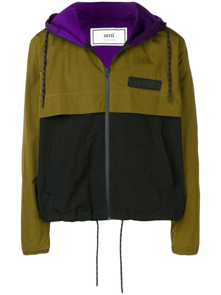 Ami Paris Tricolour Hooded Zipped Jacket - Green
