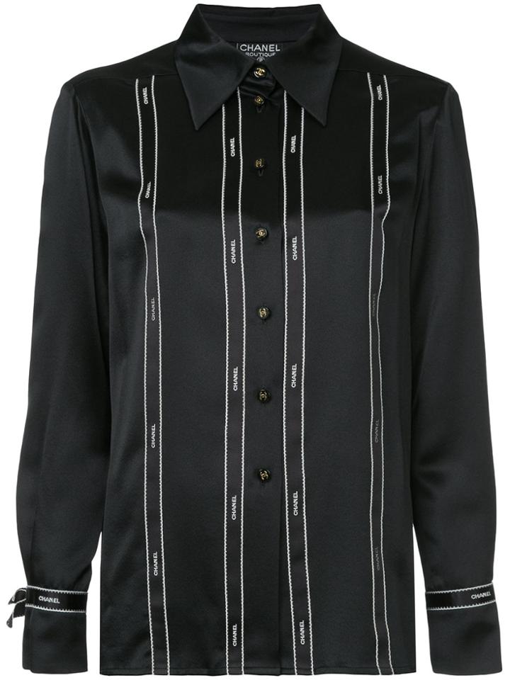Chanel Vintage Logo Ribbon-tape Fitted Shirt - Black