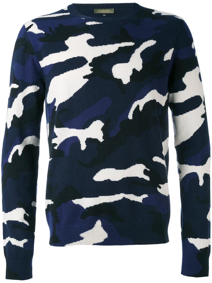 Valentino - Camo-print Jumper - Men - Cashmere - S, Blue, Cashmere