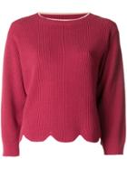 Elisabetta Franchi Cropped Scalloped Hem Sweater - Red