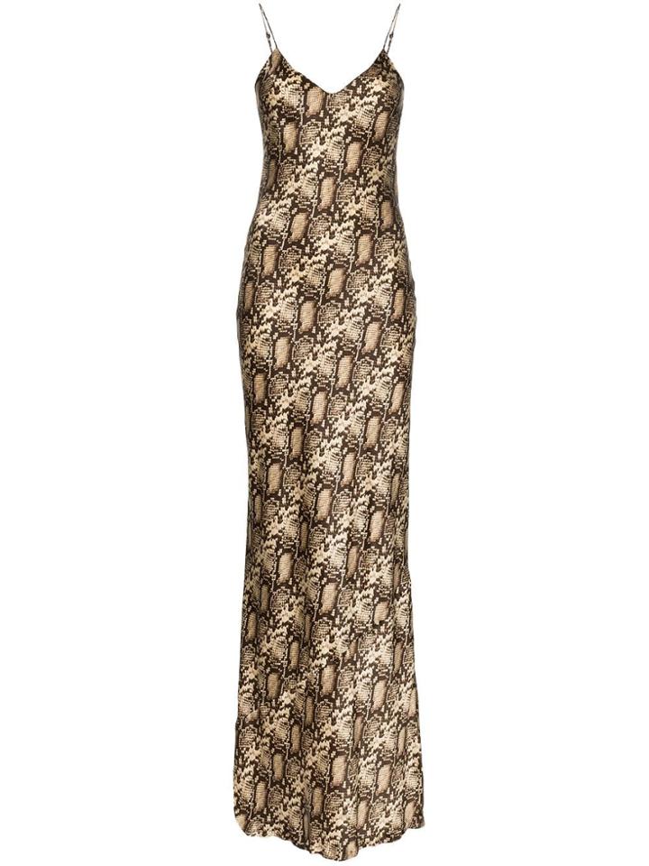 Nili Lotan V-neck Snake-print Maxi Dress - Brown