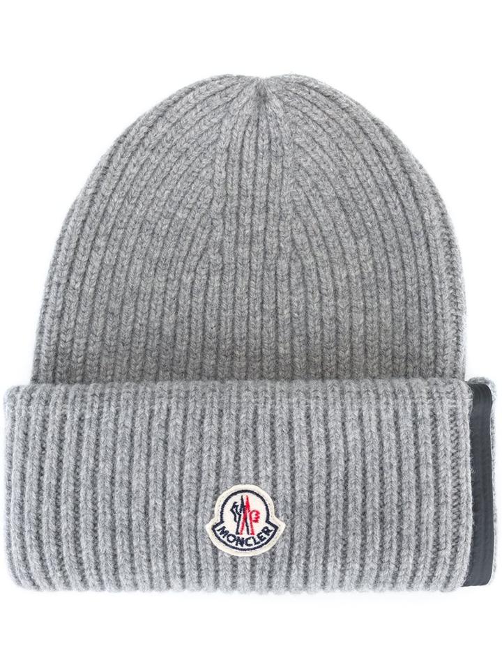 Moncler Ribbed Beanie, Adult Unisex, Grey, Cashmere/wool