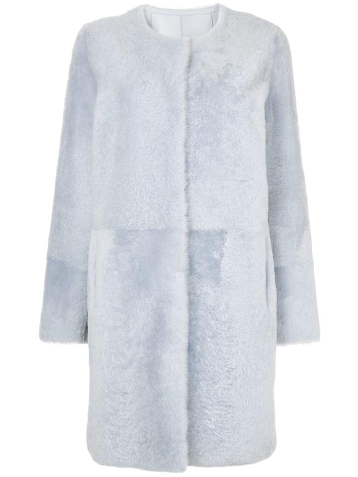 Yves Salomon Collarless Coat - Blue