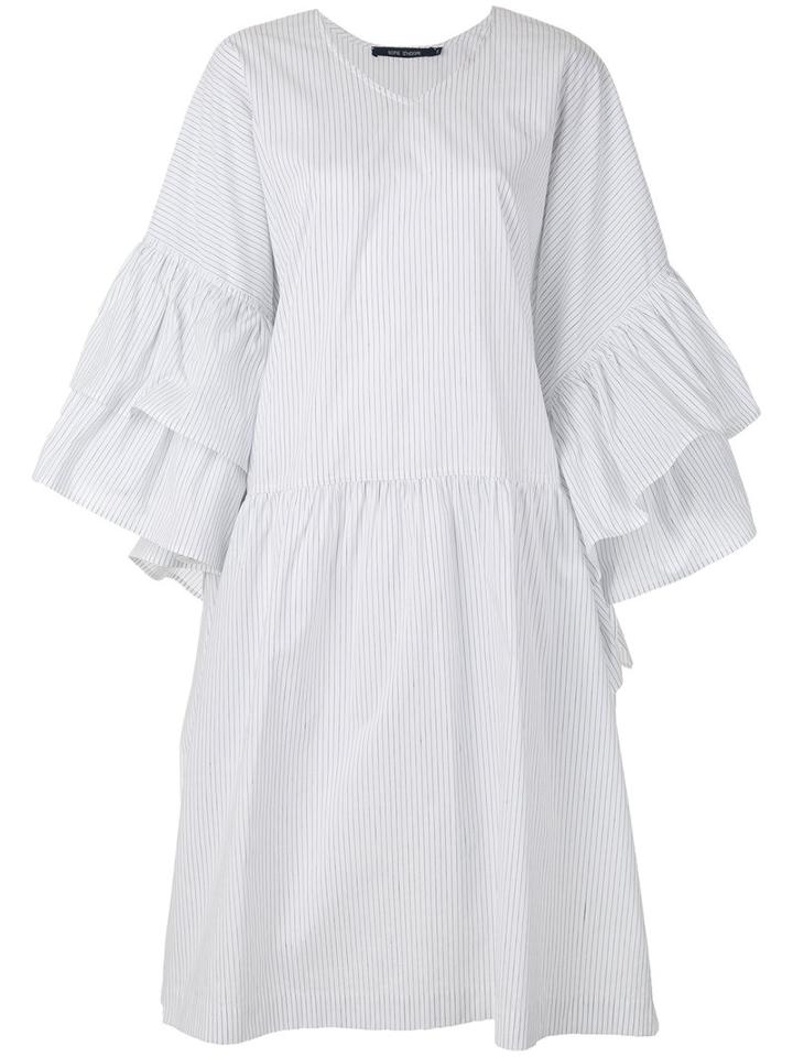 Sofie D'hoore - Striped Ruffle Sleeve Dress - Women - Cotton/linen/flax - 38, Women's, White, Cotton/linen/flax