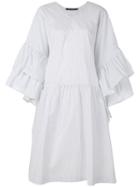 Sofie D'hoore - Striped Ruffle Sleeve Dress - Women - Cotton/linen/flax - 38, Women's, White, Cotton/linen/flax