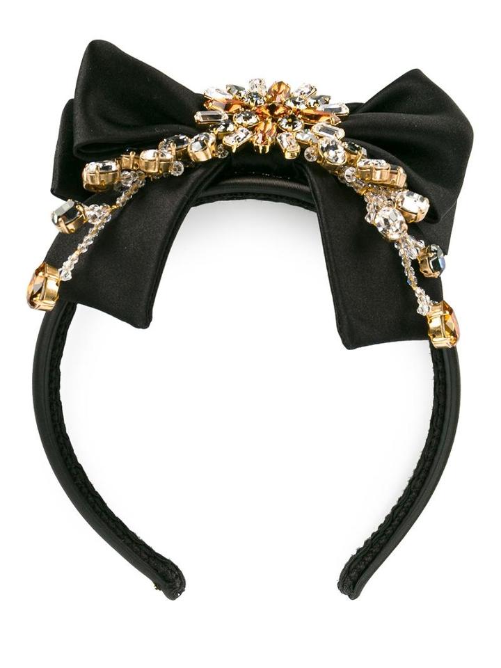 Dolce & Gabbana Crystal Embellished Bow Headband, Women's, Black, Polyamide/silk/crystal/brass