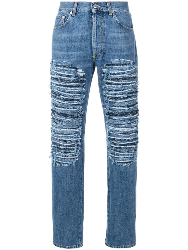 Alexander Mcqueen Ripped Loose Fit Jeans - Blue