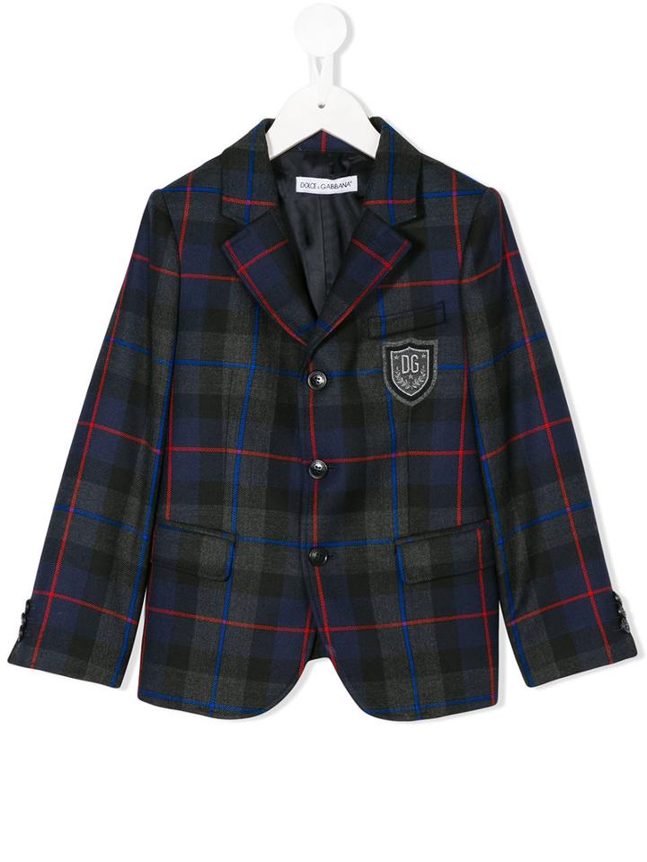 Dolce & Gabbana Kids - Checked Blazer - Kids - Viscose/virgin Wool - 8 Yrs, Blue