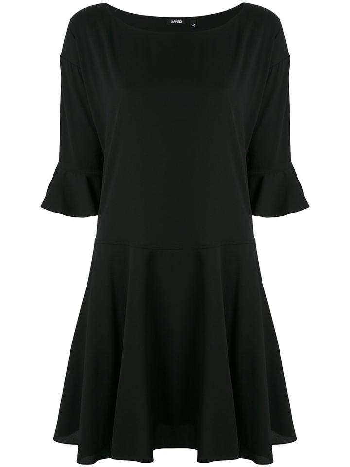 Aspesi - Cropped Trumpet Sleeve Mini Dress - Women - Silk/spandex/elastane - 42, Black, Silk/spandex/elastane