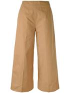 Msgm - Flared Cropped Trousers - Women - Cotton - 44, Brown, Cotton