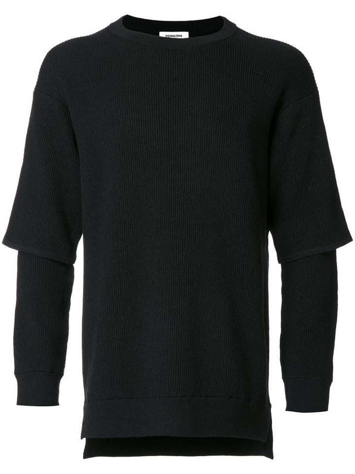 Monkey Time Layered Longsleeved Pullover, Men's, Size: Large, Black, Wool/polyester