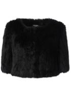 Yves Salomon Cropped Fur Jacket, Women's, Size: 40, Black, Rabbit Fur