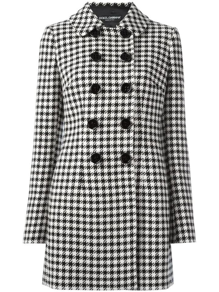 Dolce & Gabbana Houndstooth Coat, Women's, Size: 44, Black, Virgin Wool/polyamide/silk/spandex/elastane
