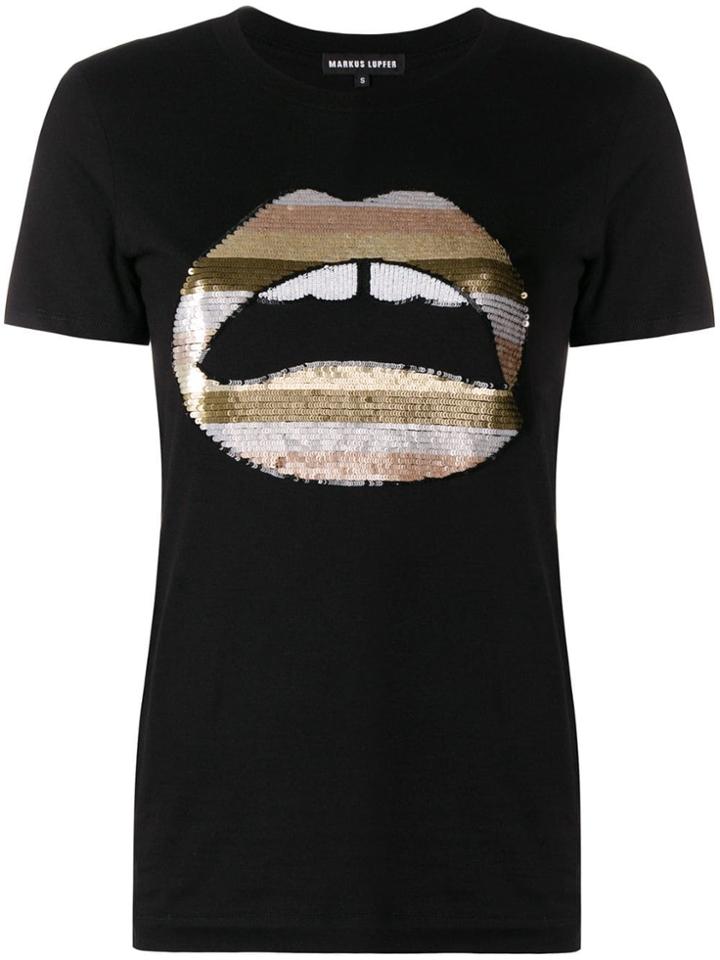 Markus Lupfer Lara Sequin Lips T-shirt - Black
