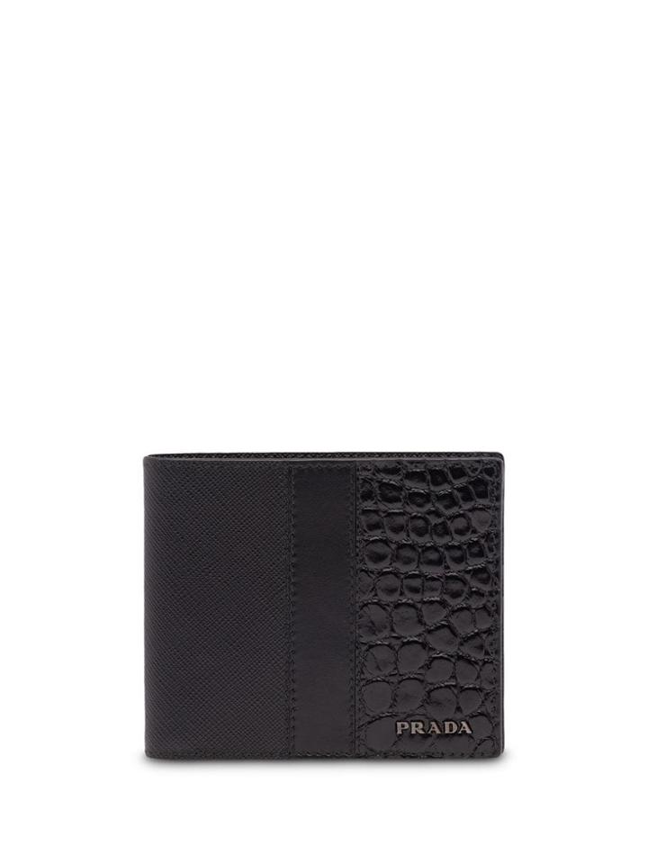 Prada Crocodile Embossed Wallet - Black