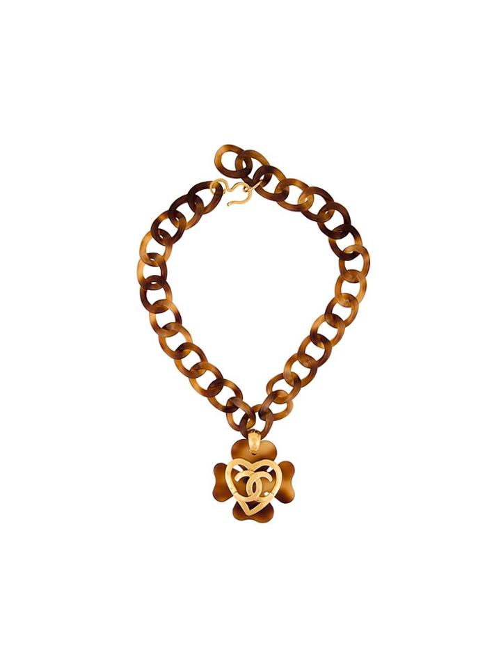 Chanel Vintage Clover Motif Pendant Necklace - Brown