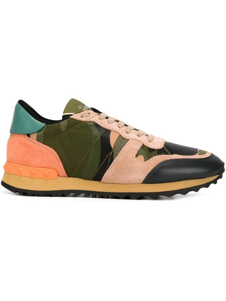 Valentino Garavani Rockrunner Camouflage Sneakers, Women's, Size: 41, Brown, Leather/nylon/rubber/suede