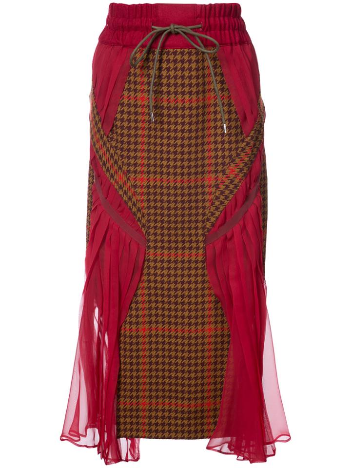 Sacai Houndstooth Wave Panelled Skirt - Red