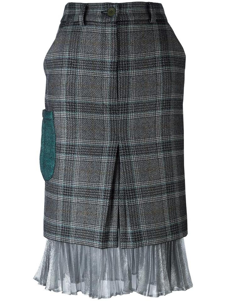 Daizy Shely Silver-tone Detailing Plaid Skirt, Women's, Size: 42, Grey, Polyamide/acetate/polystyrene