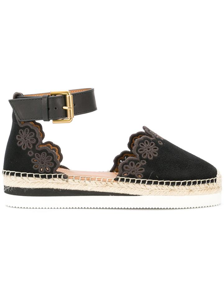 See By Chloé Scalloped Espadrille Pumps - Black