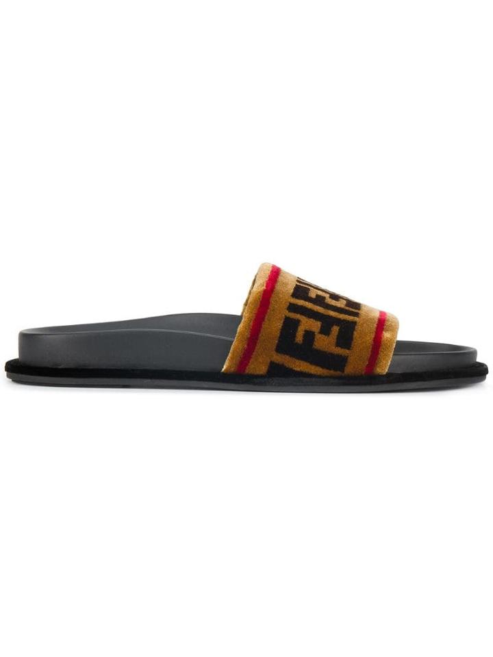 Fendi Brown Logo Velvet Slides