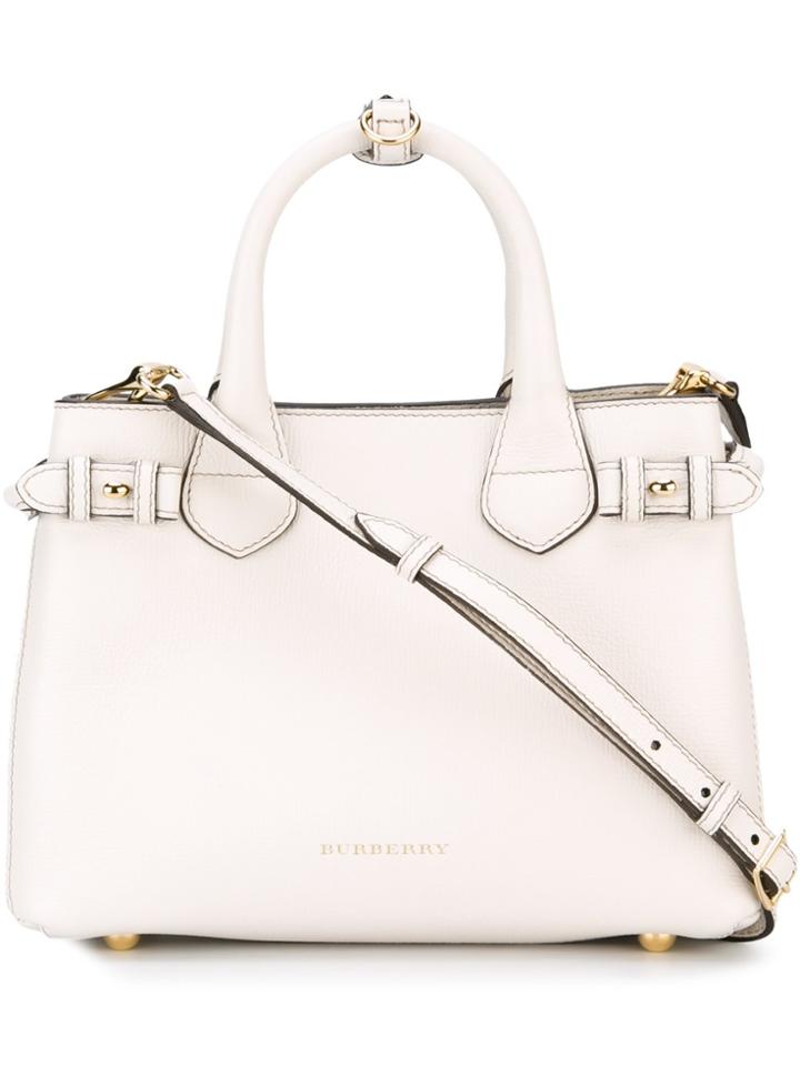 Burberry The Small Banner In Leather And House Check - White
