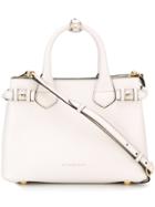Burberry The Small Banner In Leather And House Check - White