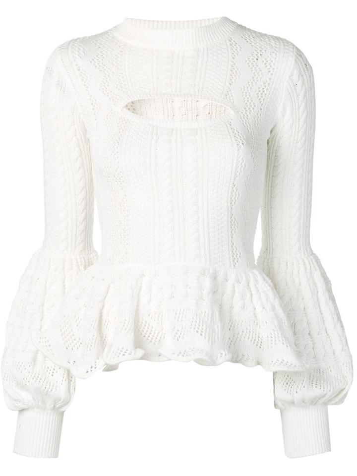 Self-portrait Mock Neck Keyhole Jumper - White