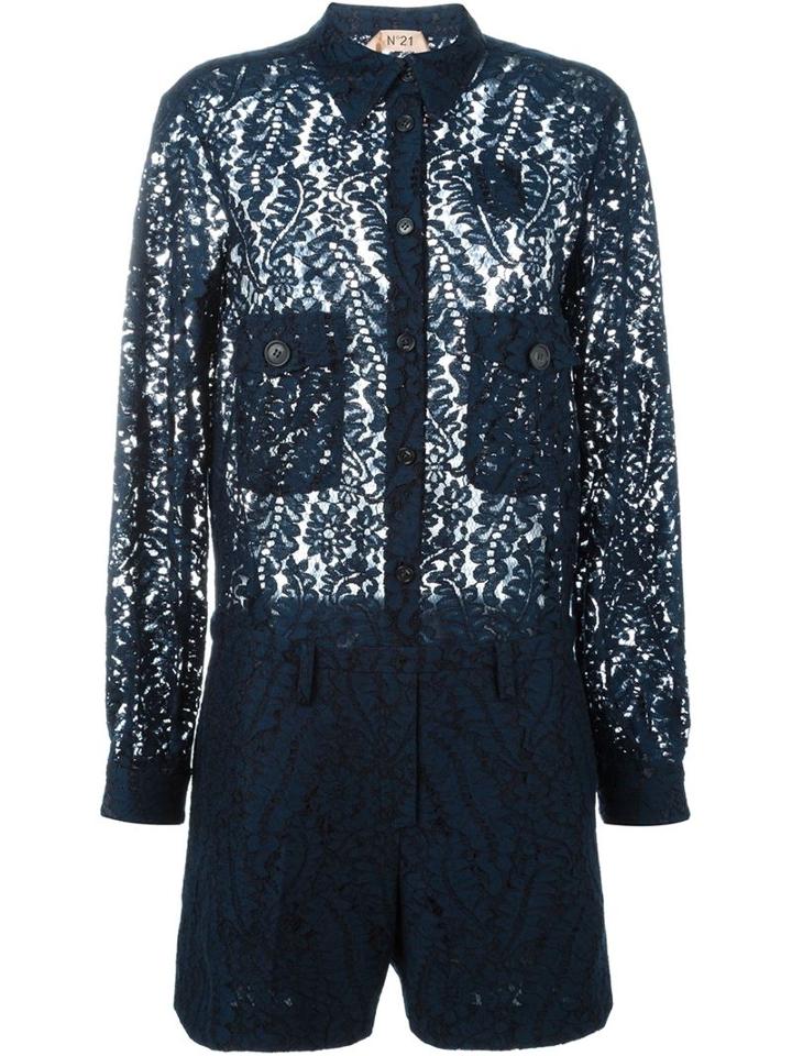 No21 Floral Lace Playsuit, Women's, Size: 38, Blue, Cotton/viscose/polyamide/cupro