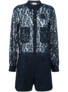 No21 Floral Lace Playsuit, Women's, Size: 38, Blue, Cotton/viscose/polyamide/cupro