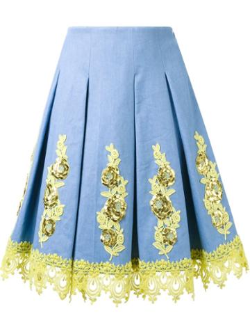 Dress Camp Floral Appliqué Pleated Skirt