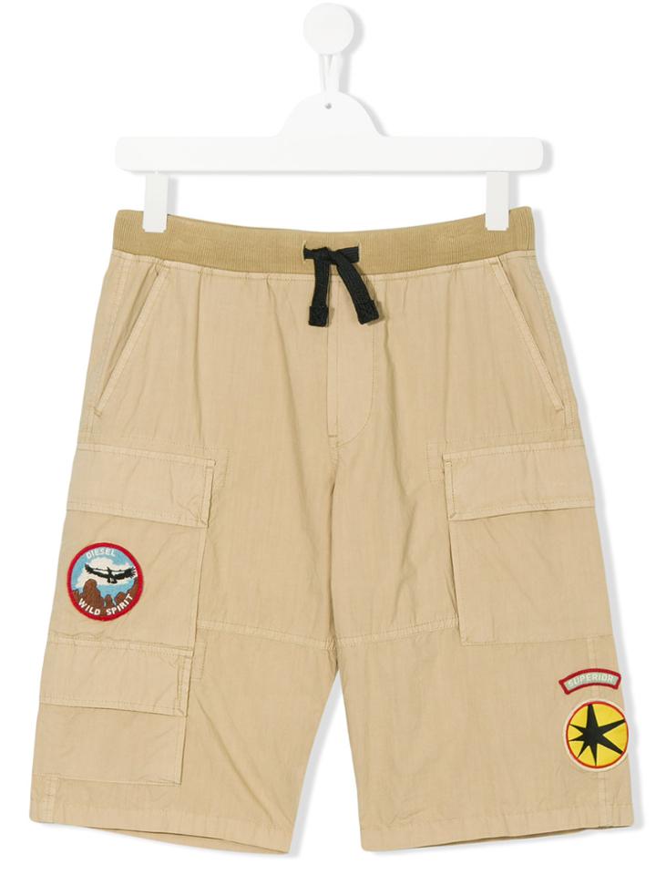 Diesel Kids Logo Patch Shorts - Nude & Neutrals