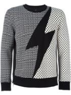 Neil Barrett Lightning Bolt Sweatshirt, Men's, Size: Small, Black, Viscose/spandex/elastane/lyocell/cotton