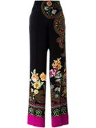 Etro Floral Paisley Straight Trousers, Women's, Size: 46, Black, Silk