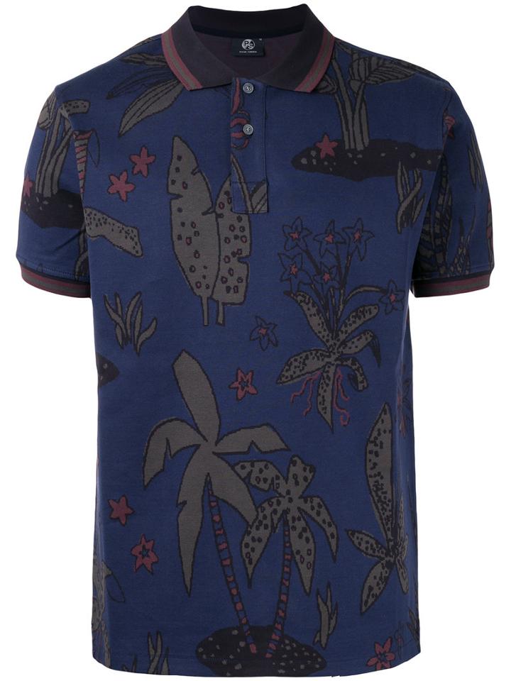 Paul Smith London Palm Print Polo Shirt, Men's, Size: Xl, Blue, Cotton