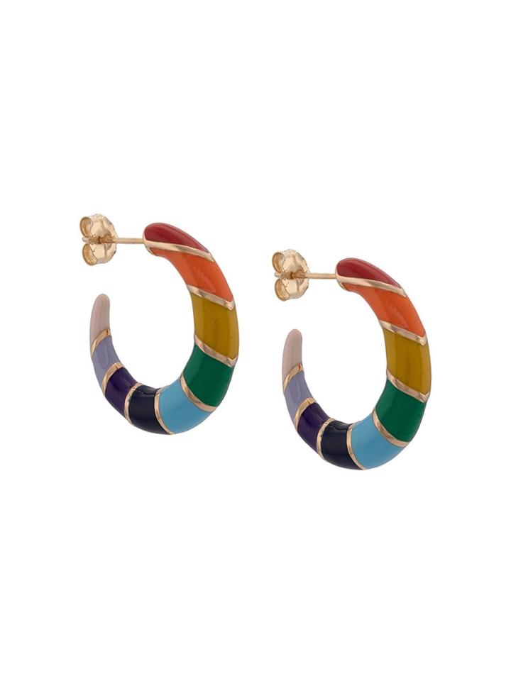 Alison Lou 14kt Yellow Gold Rainbow Striped Hoops - Multicolour