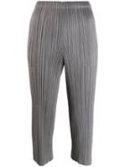 Pleats Please By Issey Miyake Cropped Plissé Trousers - Grey