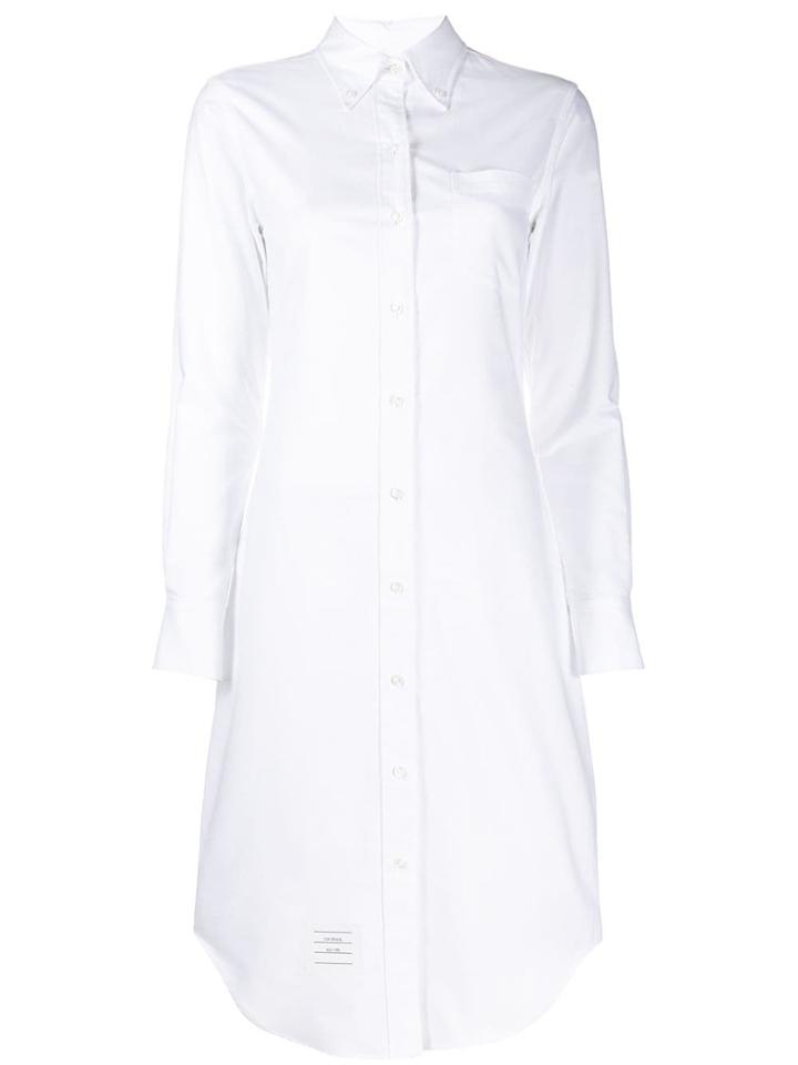 Thom Browne Long Sleeve Button Down Knee Length Shirtdress - White