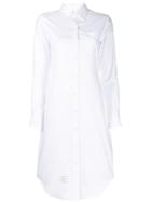 Thom Browne Long Sleeve Button Down Knee Length Shirtdress - White