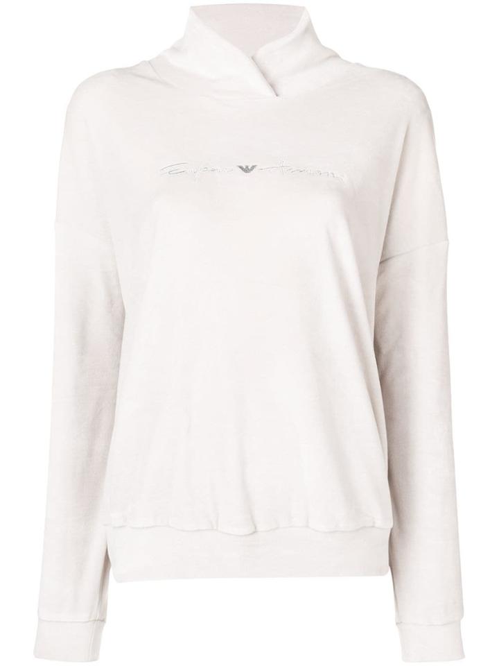 Emporio Armani Embroidered Jersey Hoodie - Neutrals
