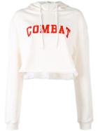 Msgm 'combat' Print Cropped Hoodie, Women's, Size: Medium, White, Cotton