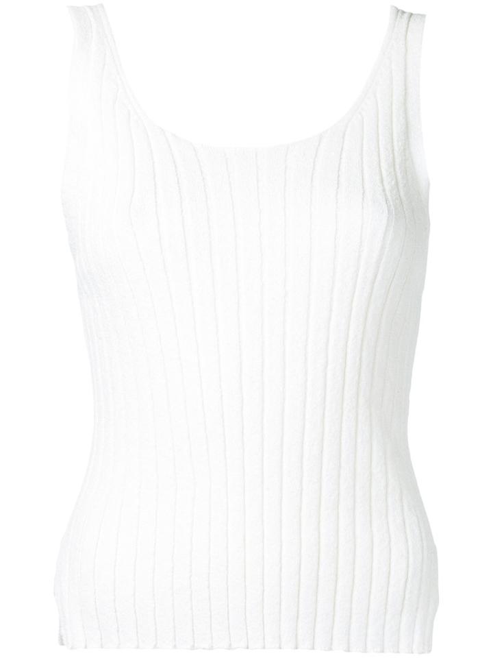 Estnation - Ribbed Vest Top - Women - Linen/flax - 38, White, Linen/flax