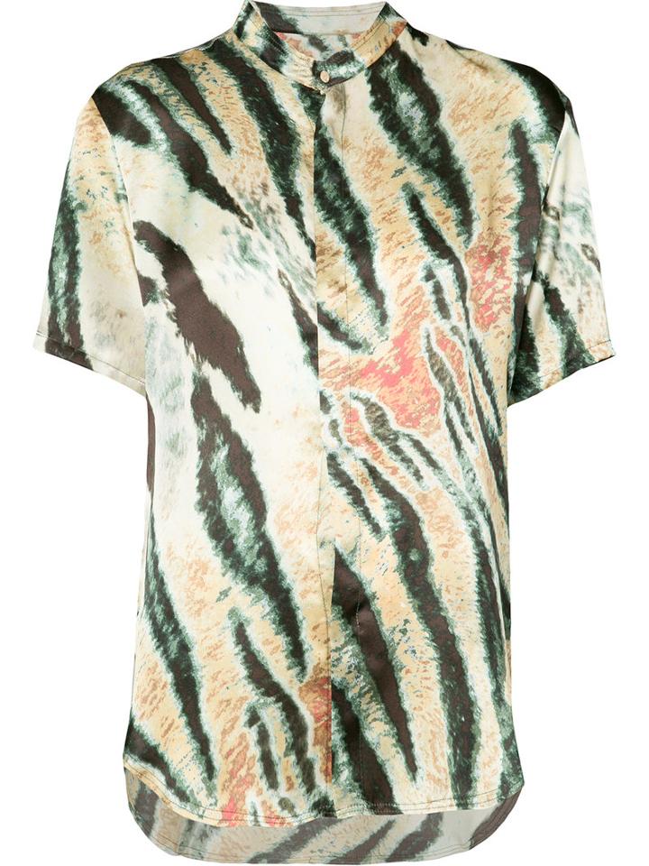 Baja East - Tiger Print Short-sleeve Shirt - Women - Silk - 0, Blue, Silk
