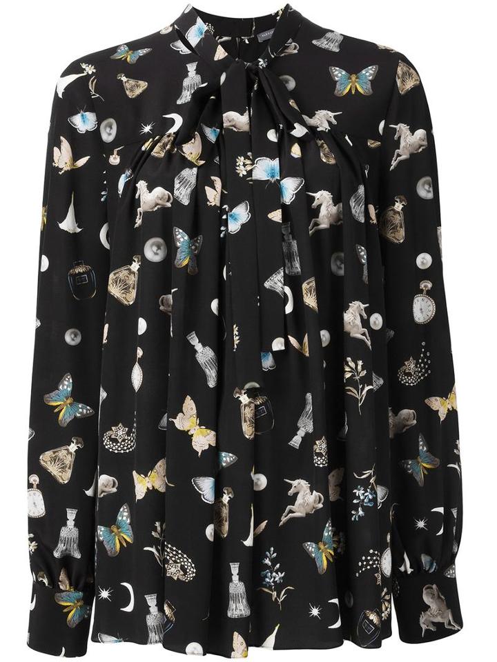 Alexander Mcqueen Printed Pussy Bow Blouse, Women's, Size: 40, Black, Silk