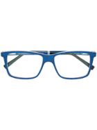 Gold And Wood Slim Square Frame Glasses - Blue