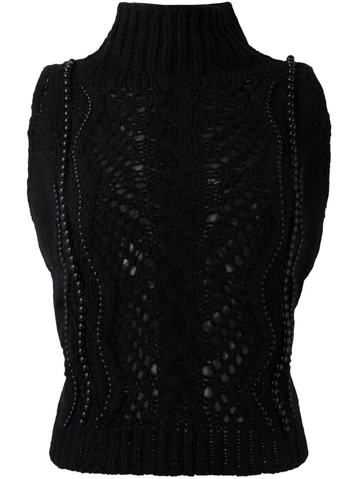Ermanno Scervino Sleeveless Beaded Knitted Top, Women's, Size: 42, Black, Acrylic/wool/alpaca/enamel